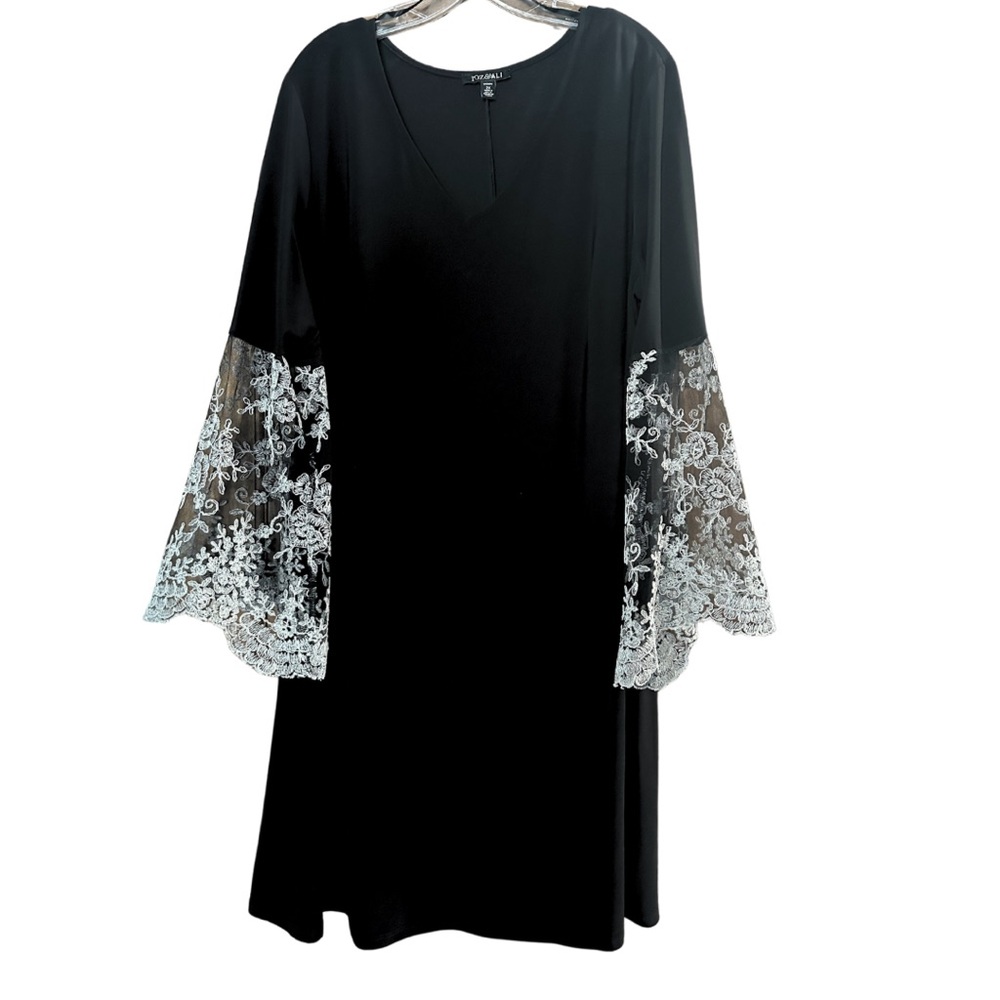 Roz & Ali Black Midi Dress with White Lace Bell Sleeves Size 2X